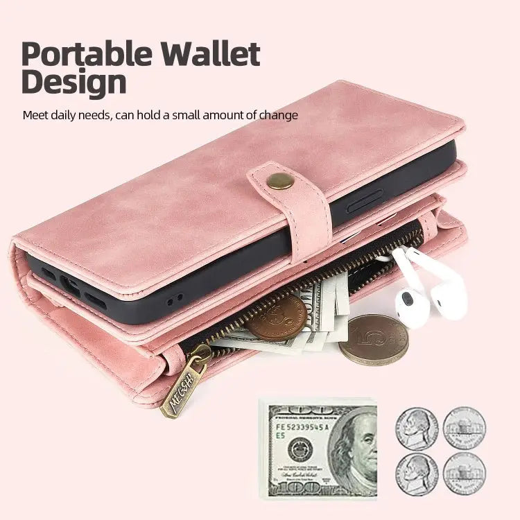 Zipper Wallet Magnetic Detachable Leather Phone Case