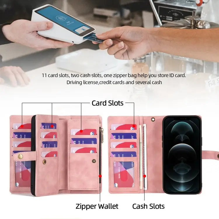 Zipper Wallet Magnetic Detachable Leather Phone Case