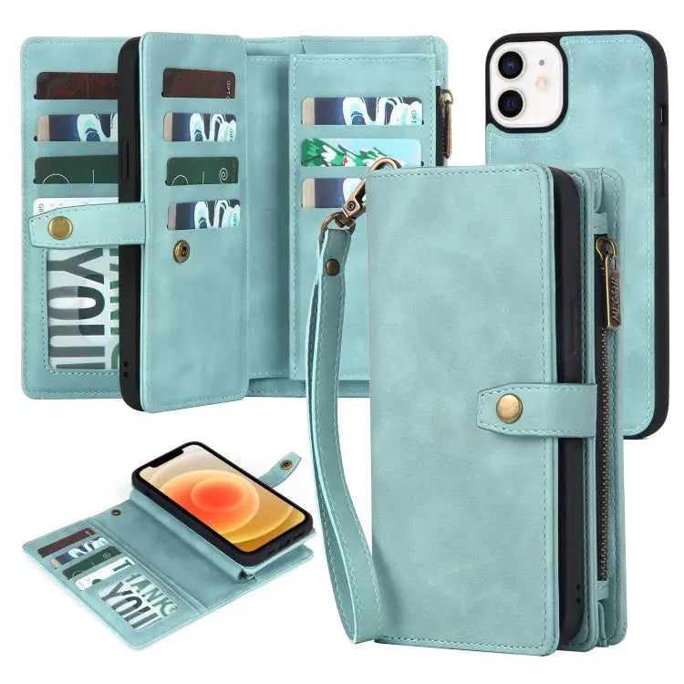 Zipper Wallet Magnetic Detachable Leather Phone Case - For iPhone XS Max / Blue