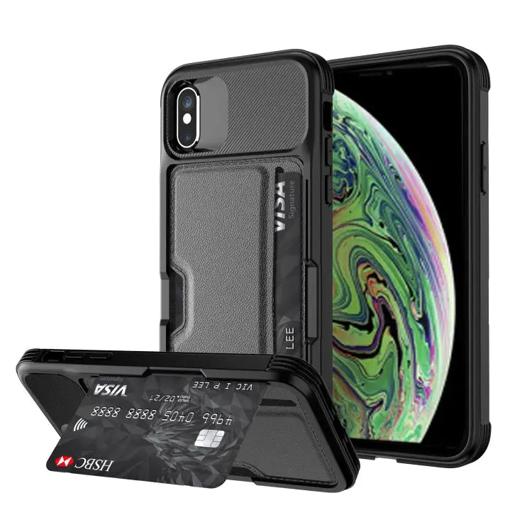 ZM02 Card Slot Holder Phone Case For iPhone SE 2022 / SE 2020 / 8 / 7 For iPhone 8 Plus / 7 Plus For iPhone XS / X