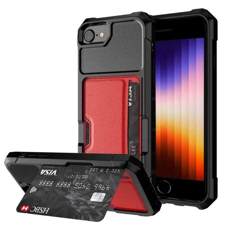 ZM02 Card Slot Holder Phone Case For iPhone SE 2022 / SE 2020 / 8 / 7 For iPhone 8 Plus / 7 Plus For iPhone XS / X